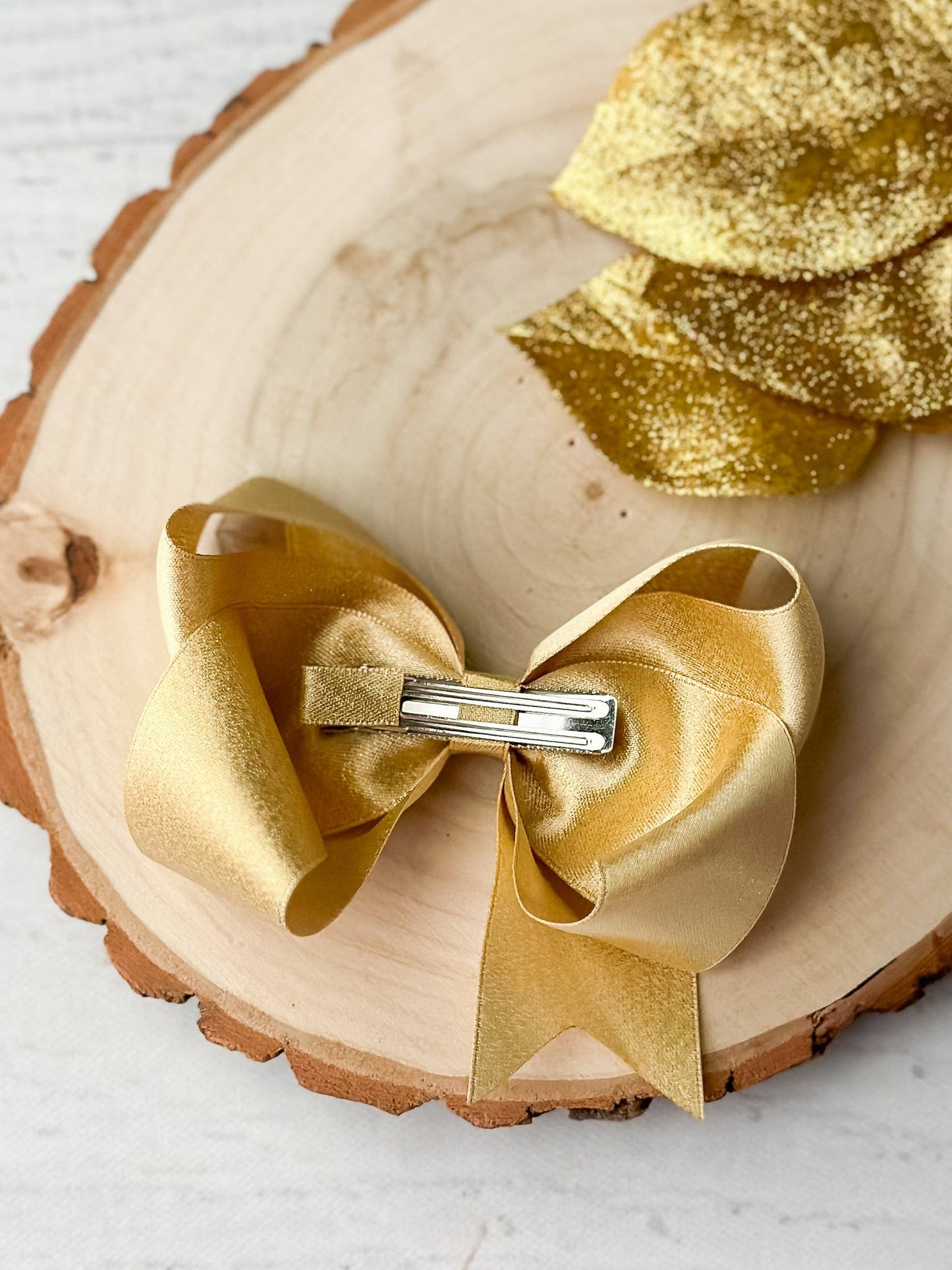 Holiday Satin Hair Bows: Gold