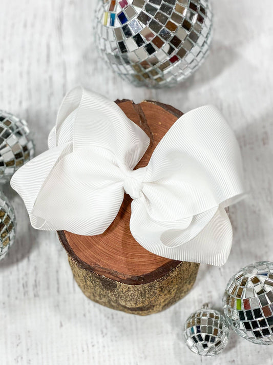 Classic Grosgrain Hair Bow - French Clip - 4.5": White