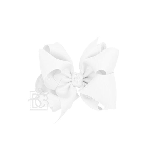 MULTI-LOOP GROSGRAIN BOW ON CLIP: 5.5" Huge - 2.25" Ribbon on Alligator Clip / WHITE
