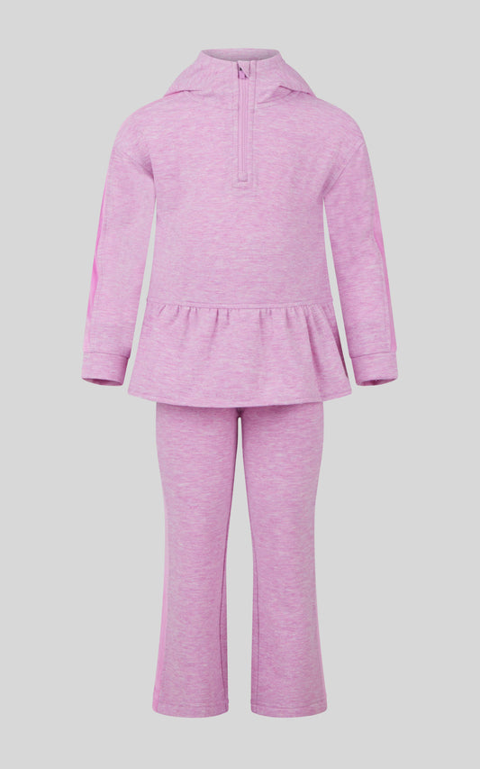 Little Girls Confetti Half Zip and Flare 2 PC Set: FAIR ORCHID