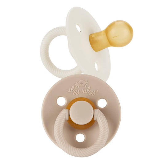 *NEW SIZE* Itzy Soother™ Natural Rubber Paci Sets: Coconut + Toast 0-6M