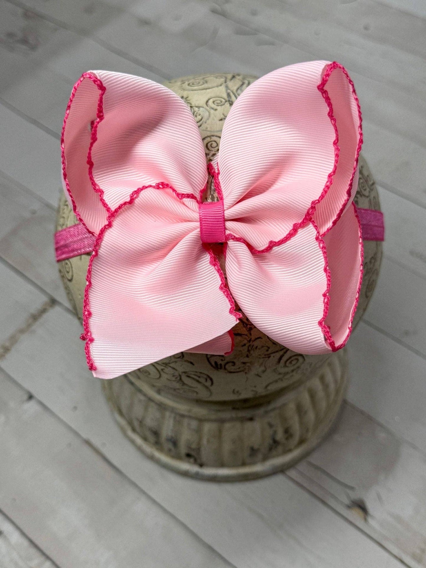 5" Classic Moonstitch Boutique Bows Girls Hair Accessories | Clip or Headband: Purple with White Moonstitch / Hair Bow on Clip