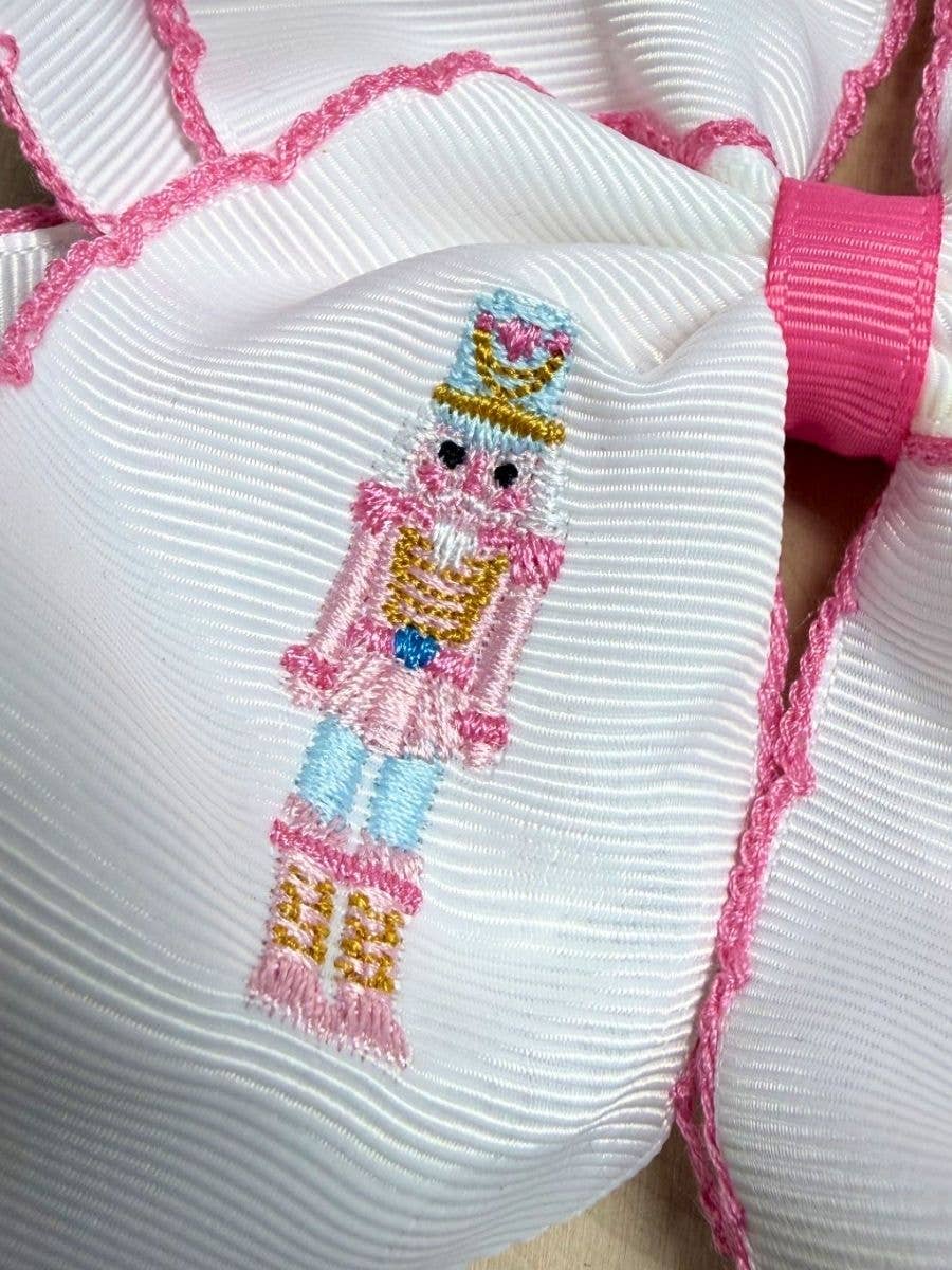 Pink Nutcracker Embroidered Moonstitch Hair Bow | Clip