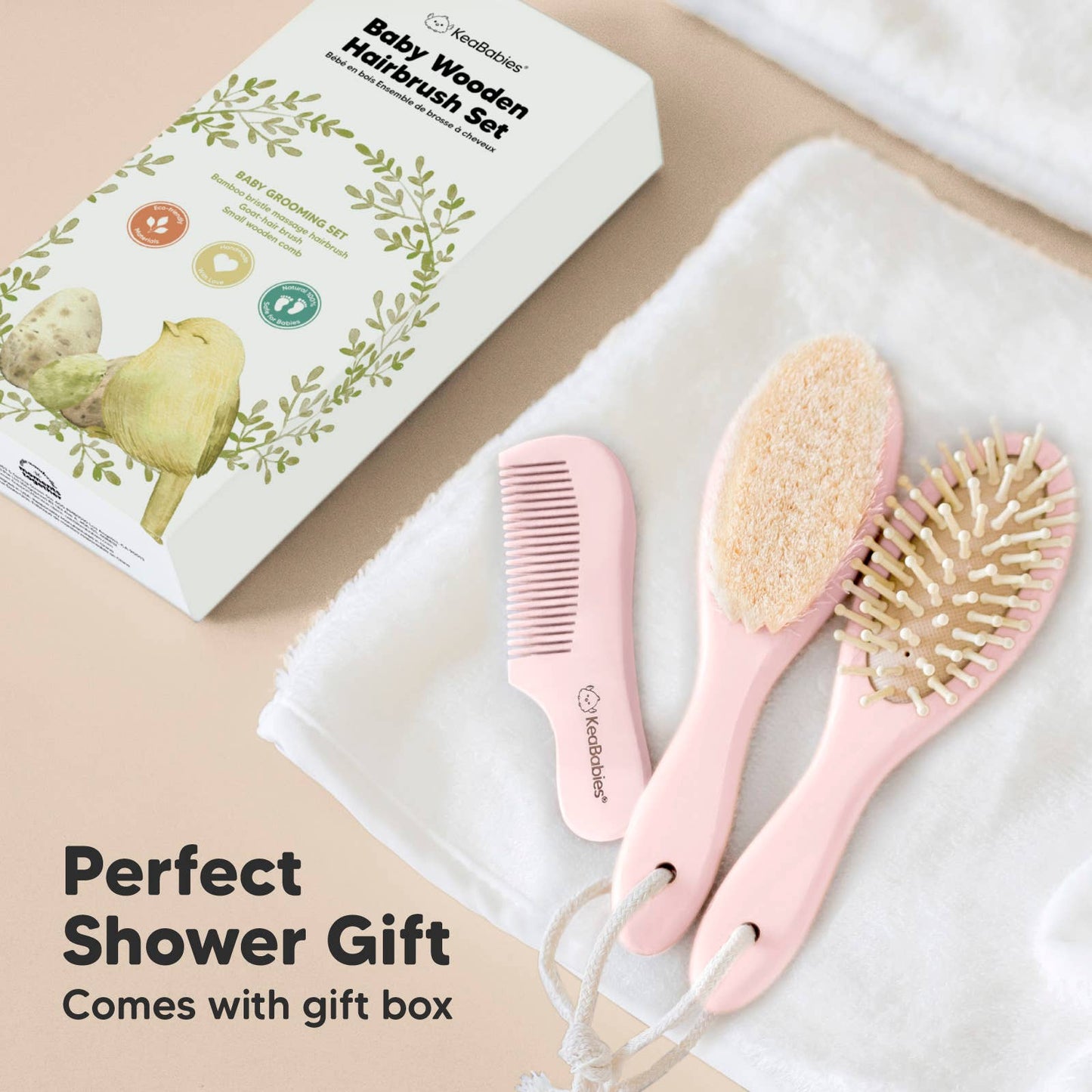 KeaBabies Baby Hair Brush and Comb Set: Blush