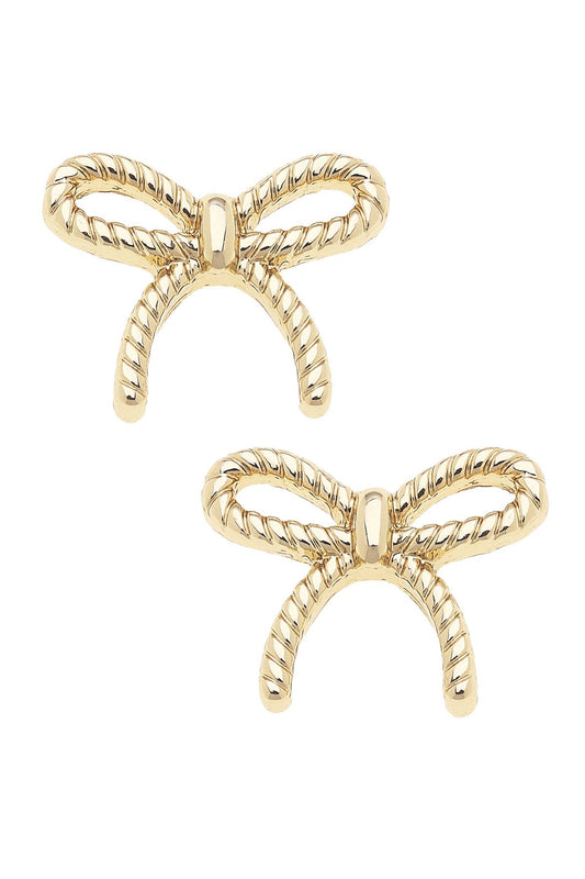 Bessie Rope Bow Stud Earrings in Shiny Gold