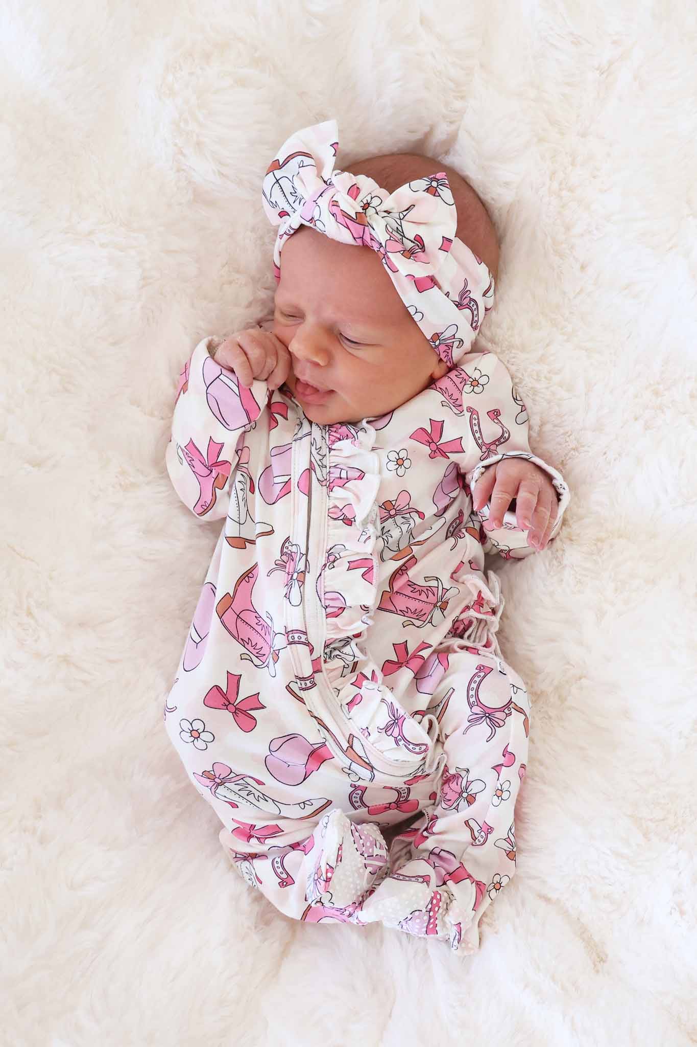 Rodeo Dreams Ruffle Zipper Footie