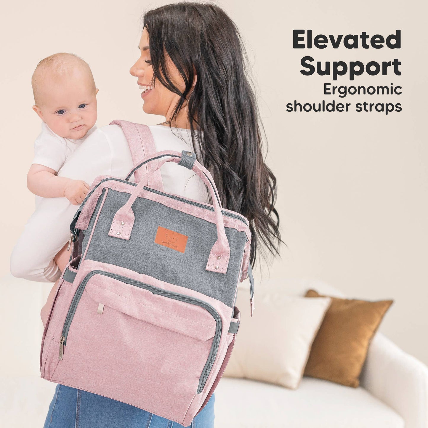 Original Diaper Bag Backpack, Baby Bags with Changing Pad: Pink Gray
