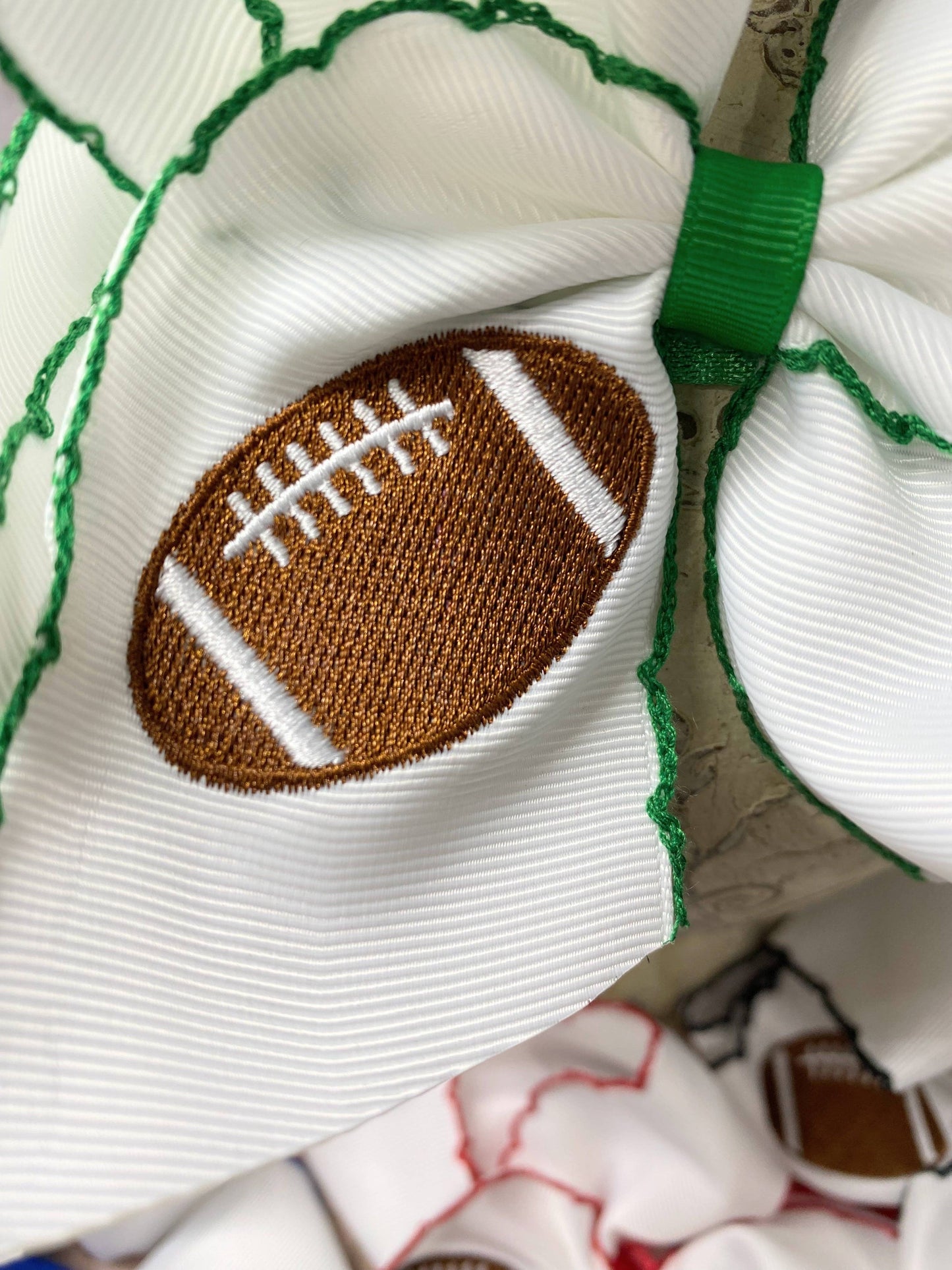 Football Embroidered Moonstitch Bow Headbands: Blue/White