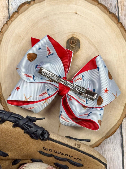 All-Star Double Layer Hair Bow or Headband | Baseball Print Boutique Bow: Hair Bow on Clip