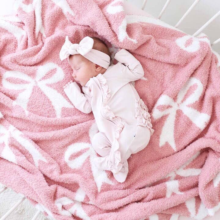 CuddleLane™ Luxe Blankets | Bows: Baby Blanket (40" x 30") / Light Pink Bows
