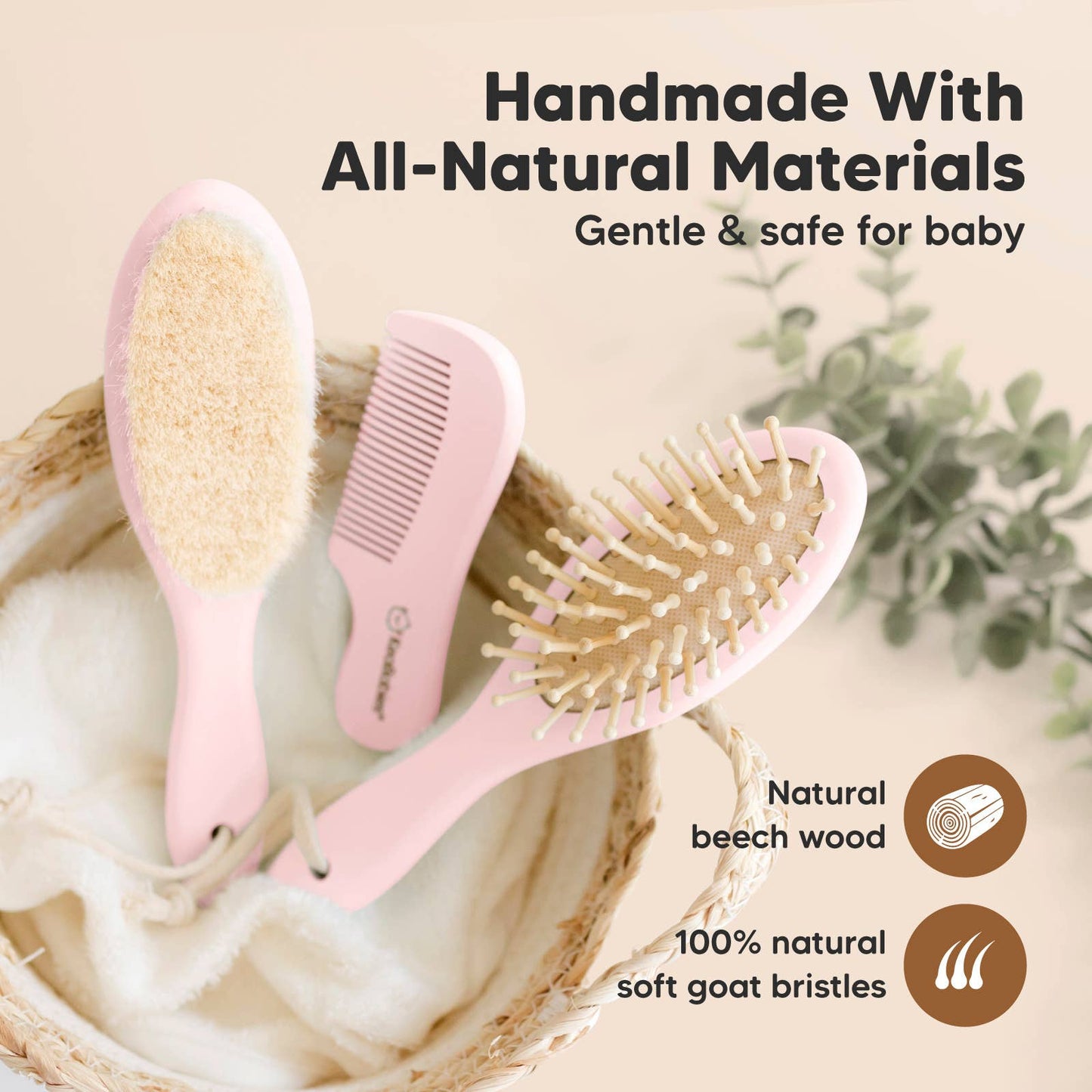 KeaBabies Baby Hair Brush and Comb Set: Blush