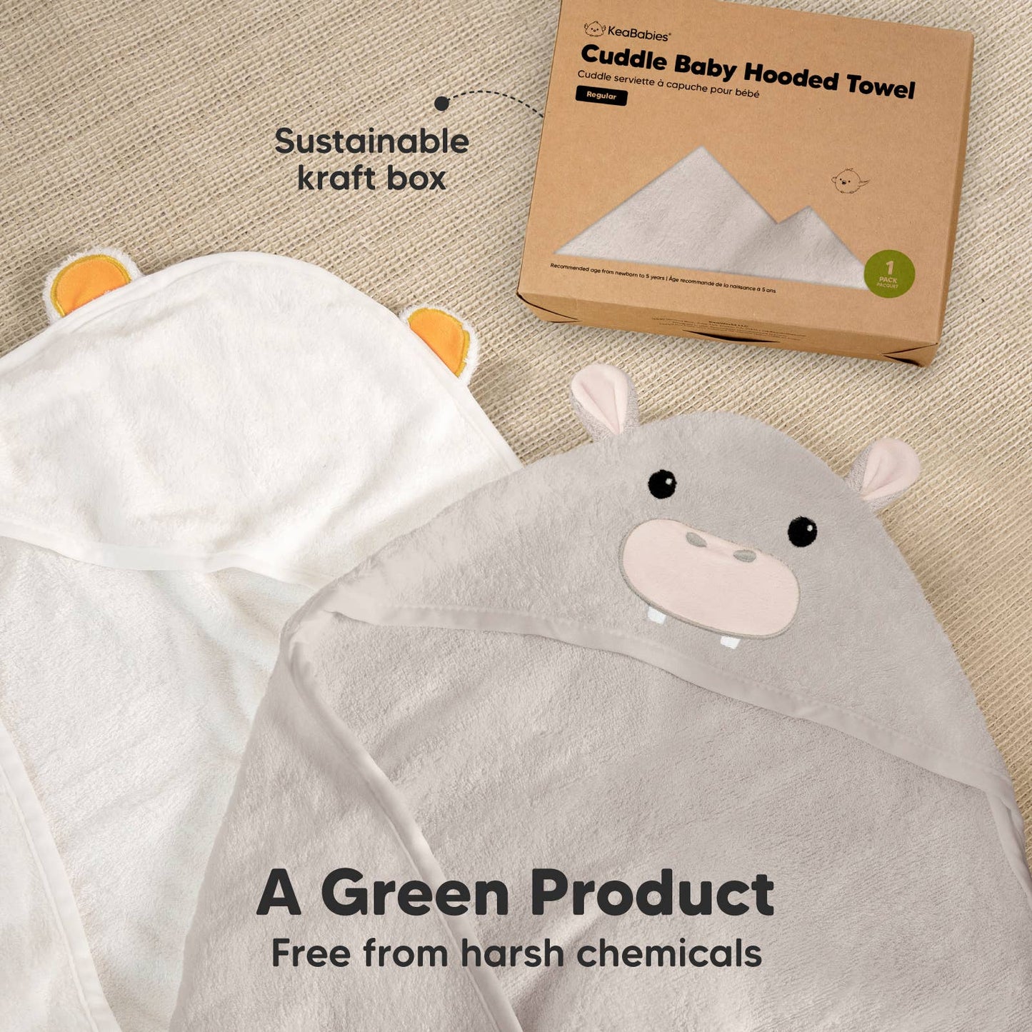 KeaBabies Cuddle Baby Hooded Towel: Hippo