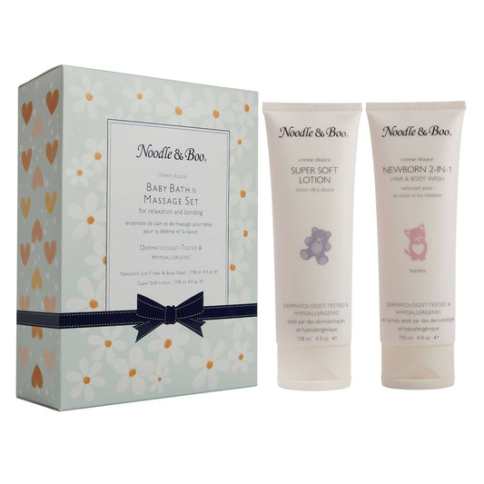 Baby Bath & Massage Set, Crème Douce, Green Daisies & Hearts