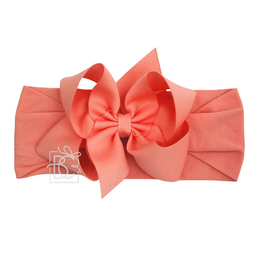 WIDE PANTYHOSE HEADBAND W/CLASSIC GROSGRAIN BOW: WATERMELON / 3+ Months / 4.5" Large