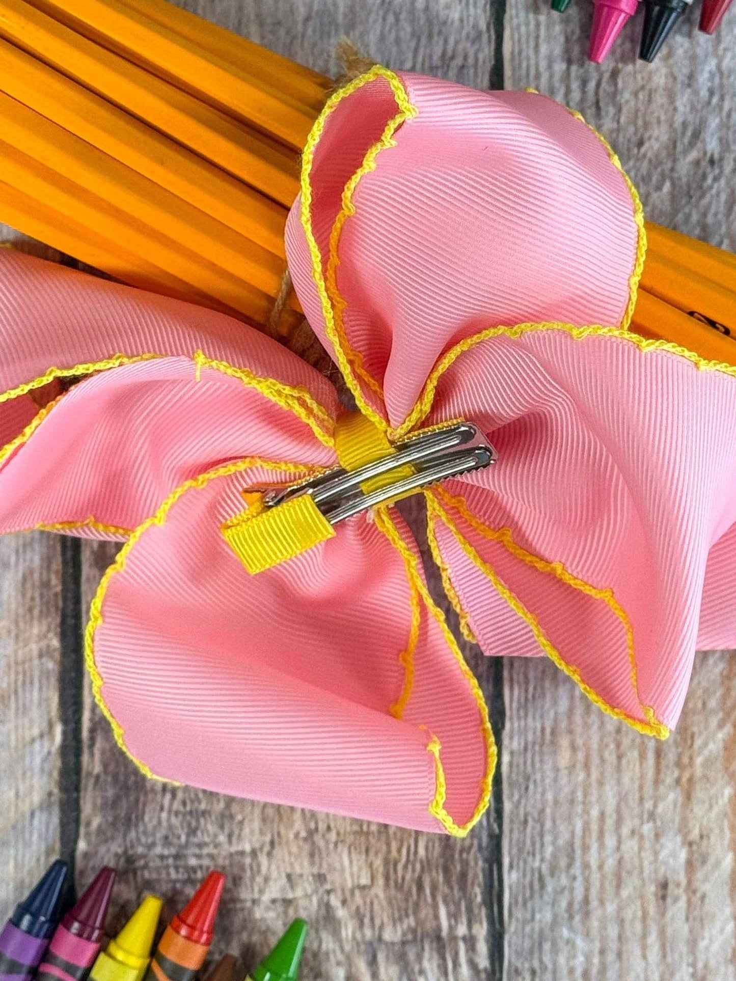 School Bus Embroidered Moonstitch Hair Bow | Clip or Headband: Clip