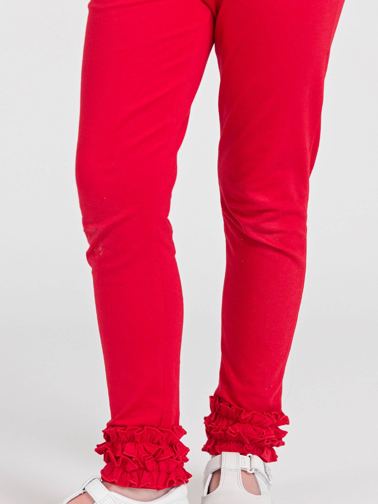 Girls Red Classic Ruffle Leggings