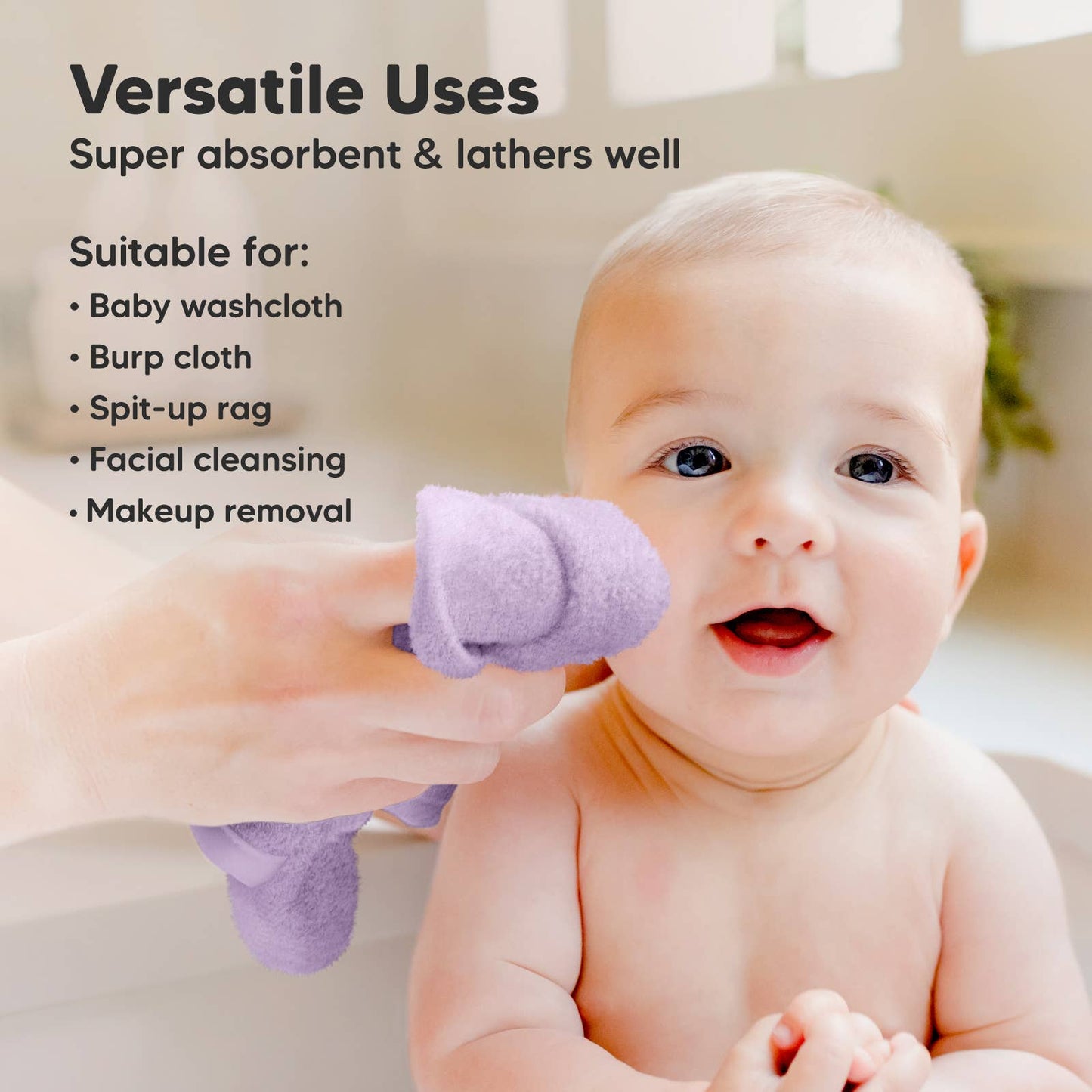 6-Pack Baby Wash Cloths: Soft Lilac