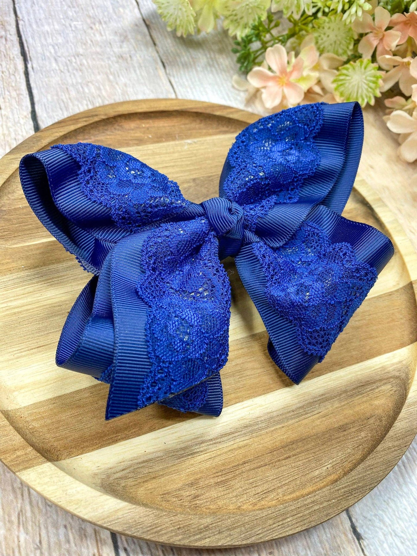 Chantilly Lace Classic Hair Bow: Navy