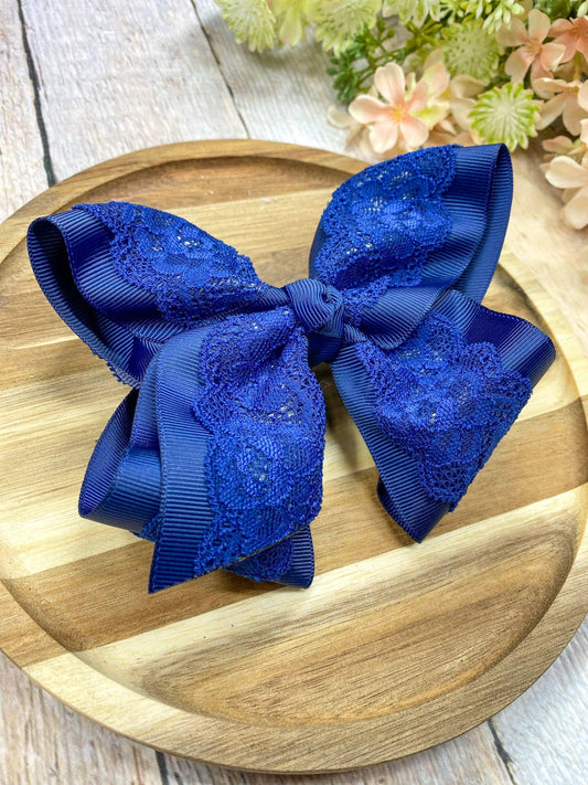 Chantilly Lace Classic Hair Bow: Navy