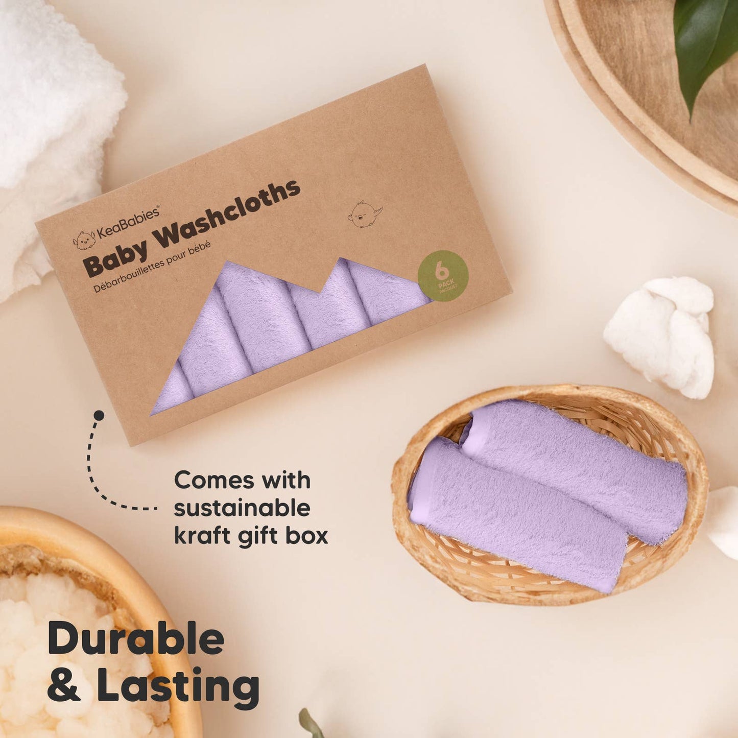 6-Pack Baby Wash Cloths: Soft Lilac
