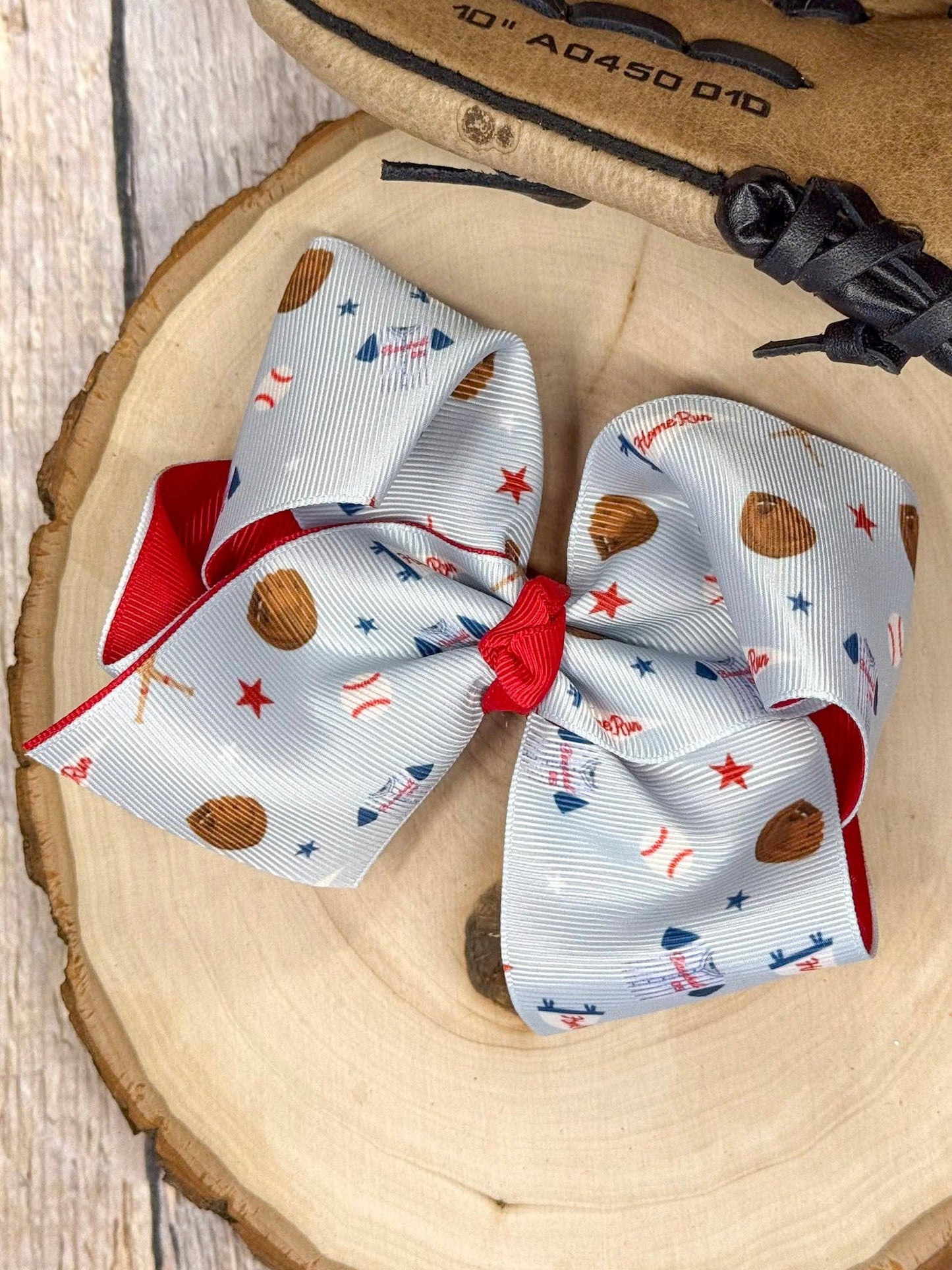All-Star Double Layer Hair Bow or Headband | Baseball Print Boutique Bow: Hair Bow on Clip