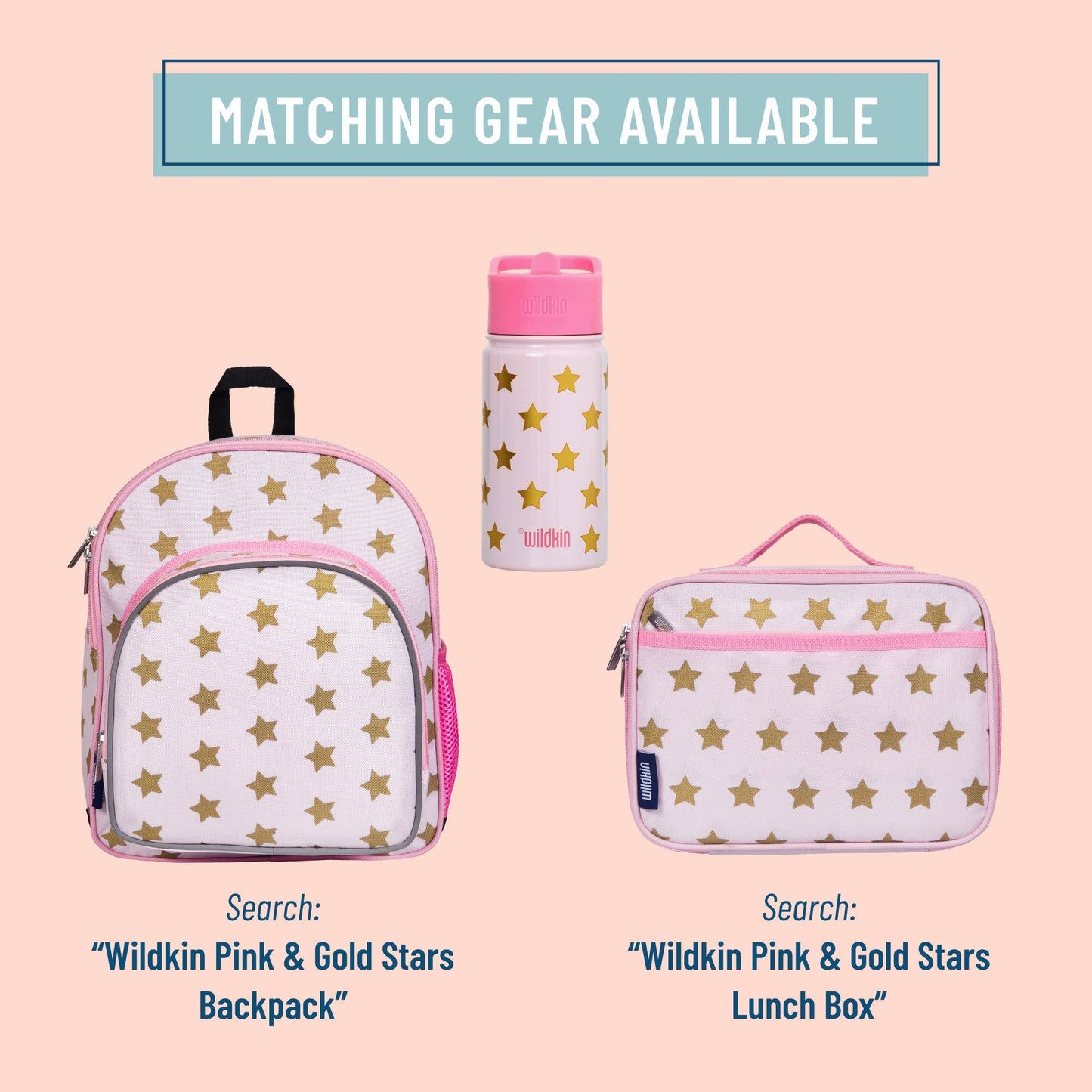 Pink and Gold Stars 14 oz Steel Bottle