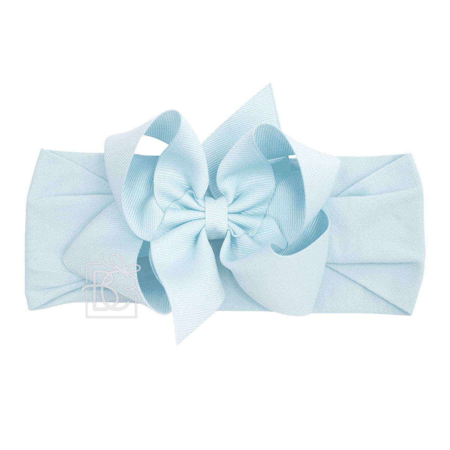 WIDE PANTYHOSE HEADBAND W/CLASSIC GROSGRAIN BOW: MILLENNIUM BLUE / 3+ Months / 4.5" Large