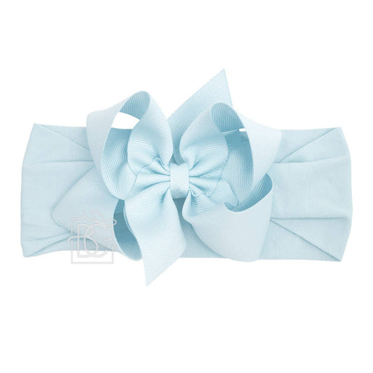 WIDE PANTYHOSE HEADBAND W/CLASSIC GROSGRAIN BOW: MILLENNIUM BLUE / 3+ Months / 4.5" Large