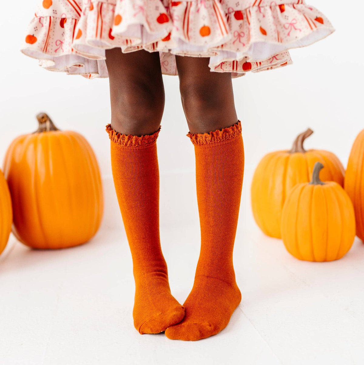 Pumpkin Spice Lace Top Knee High Socks