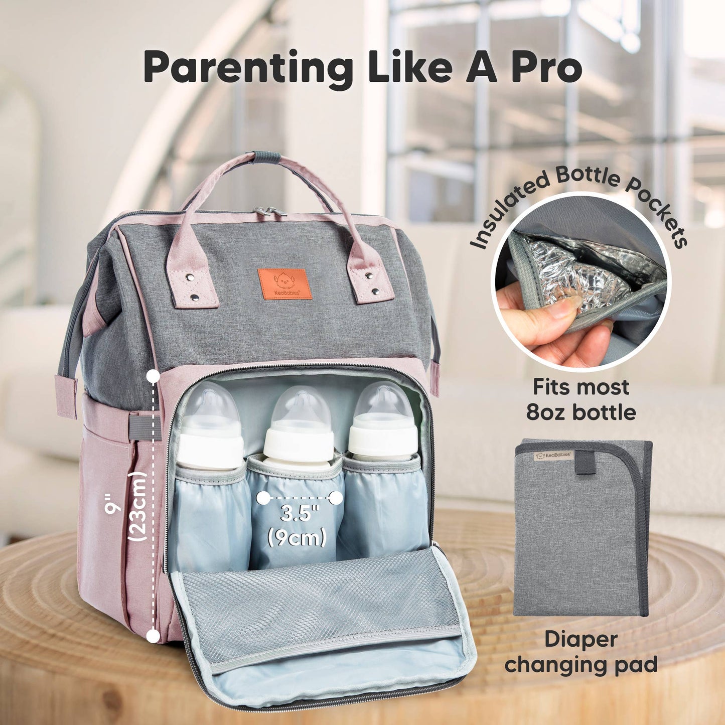 Original Diaper Bag Backpack, Baby Bags with Changing Pad: Pink Gray
