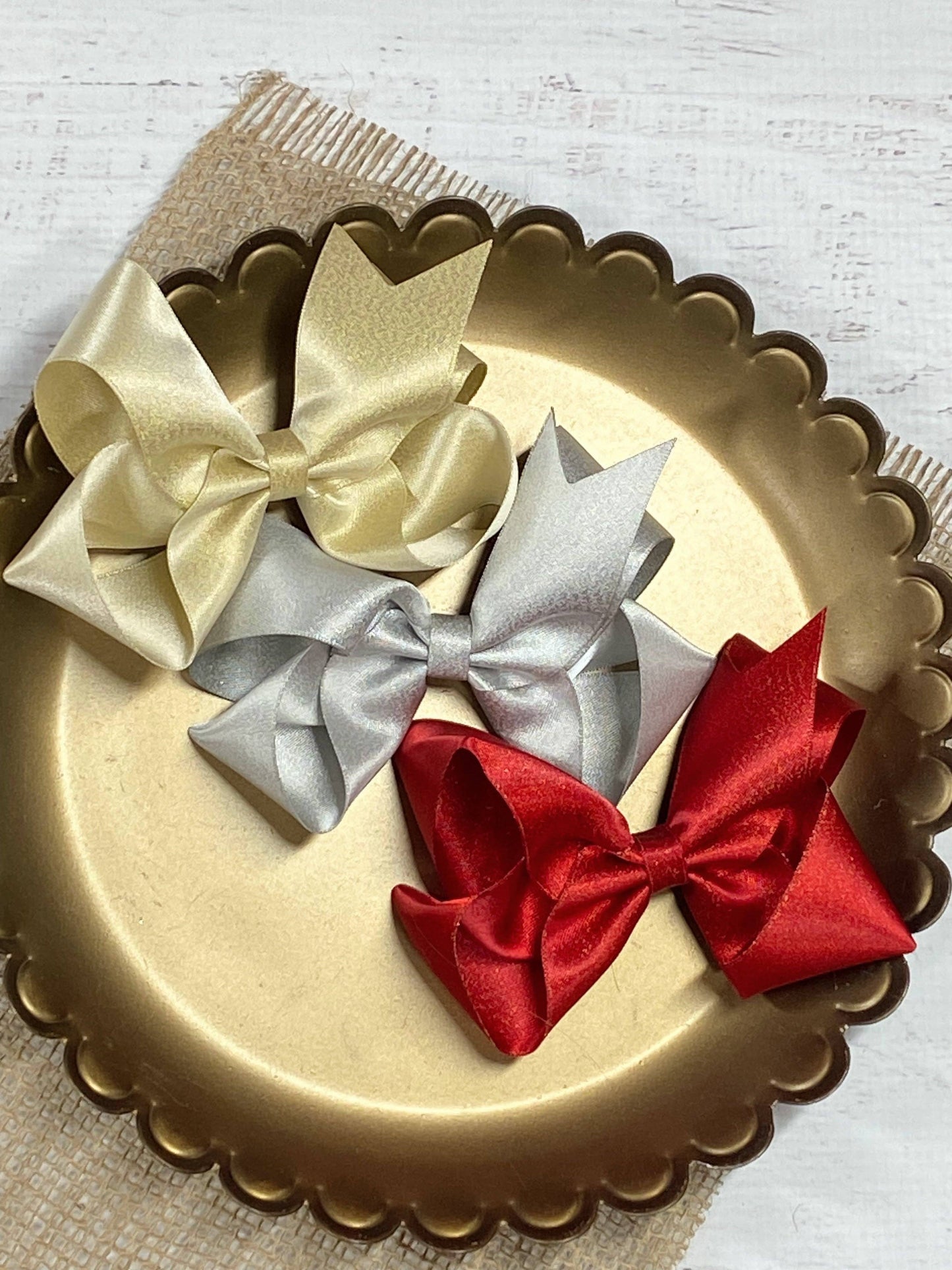 Holiday Satin Hair Bows: Gold