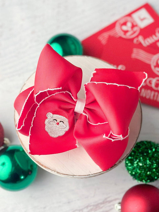 Santa Embroidered Hair Bow | Clip or Headband: Clip