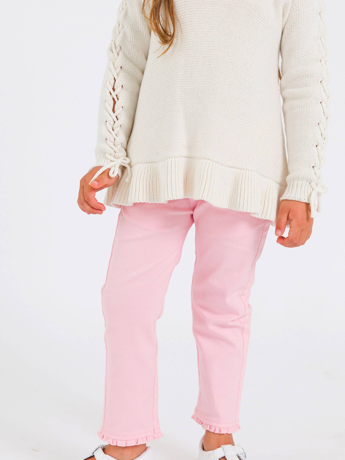 Girls Pink Ruffle Straight Jeans
