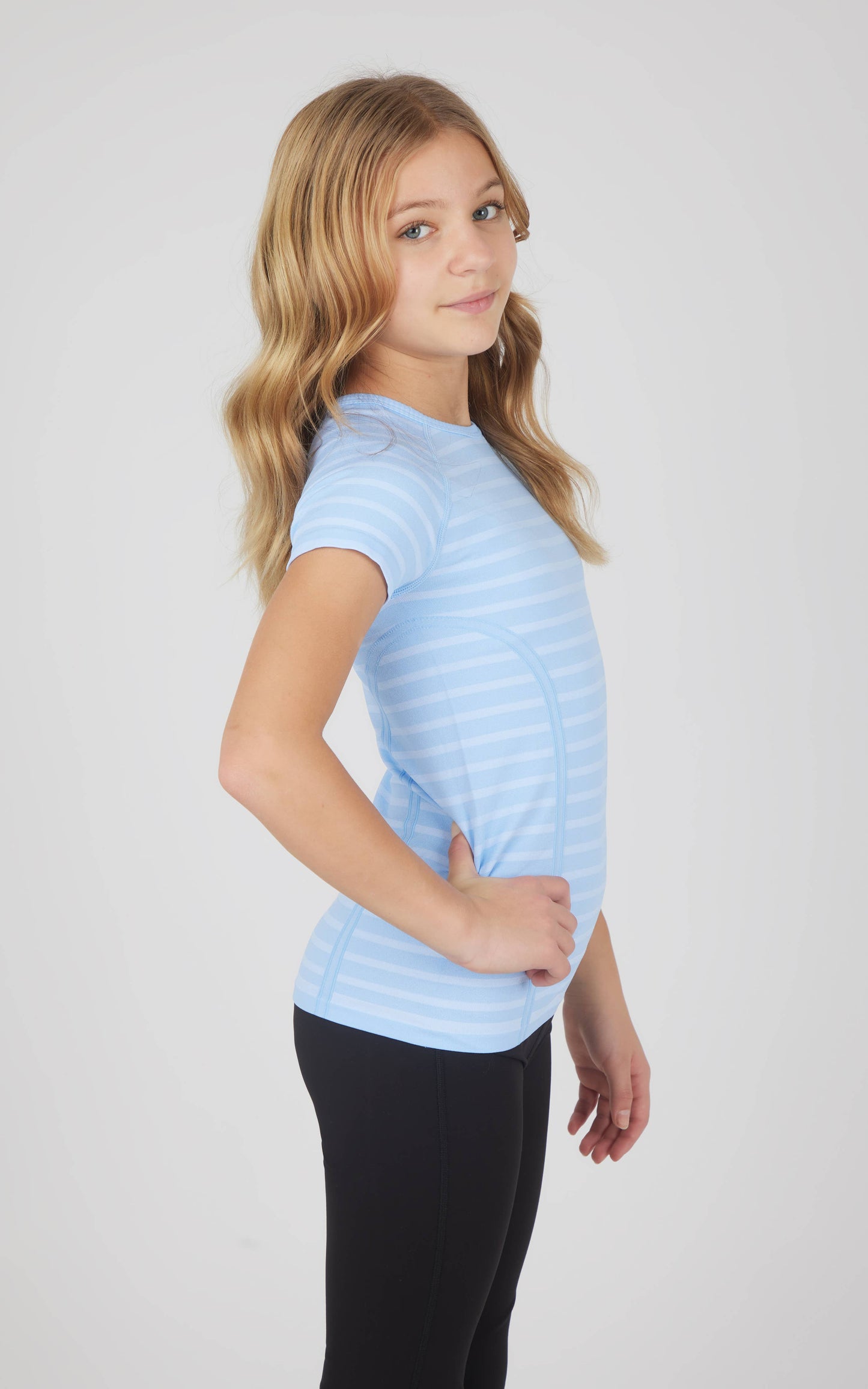 Girls Stripe Seamless Crewneck Short-Sleeves Everyday Tee