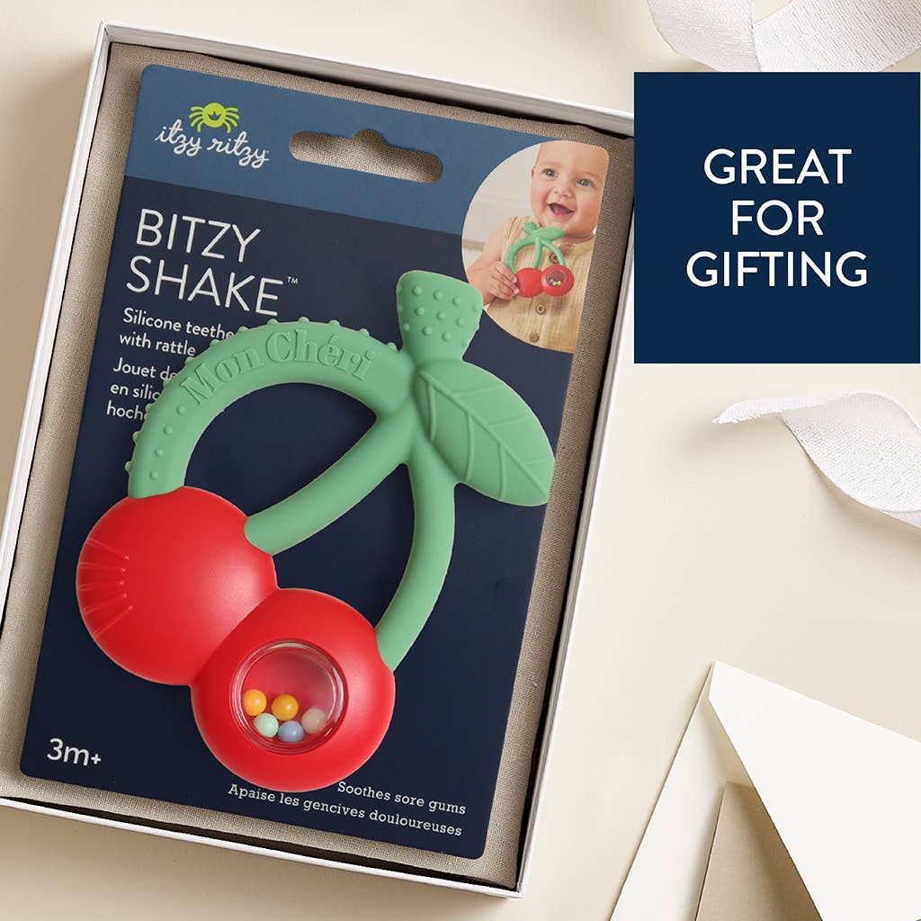 "NEW" Bitzy Shake™ - Silicone Teether with Rattle: Cherries