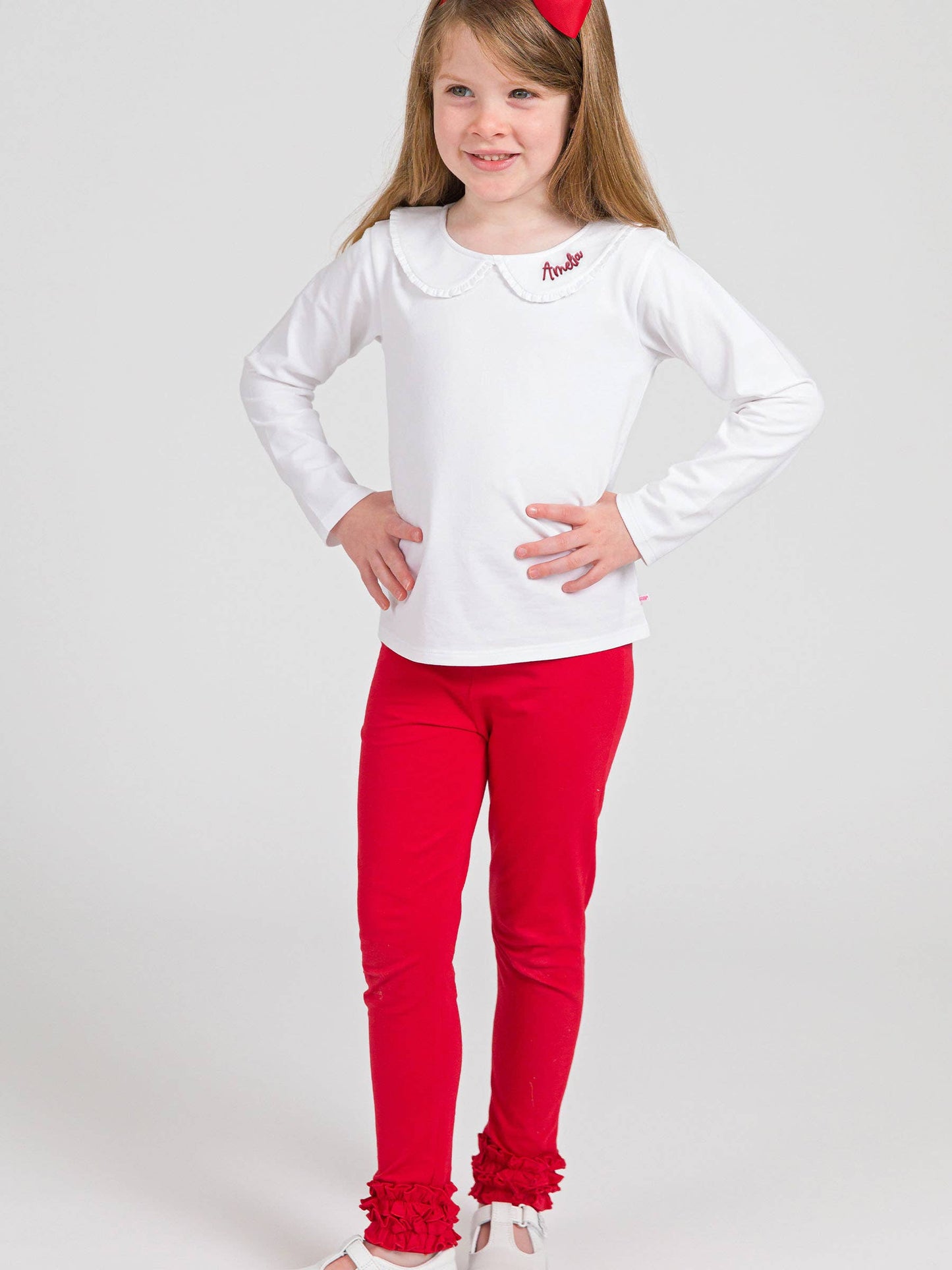 Girls Red Classic Ruffle Leggings