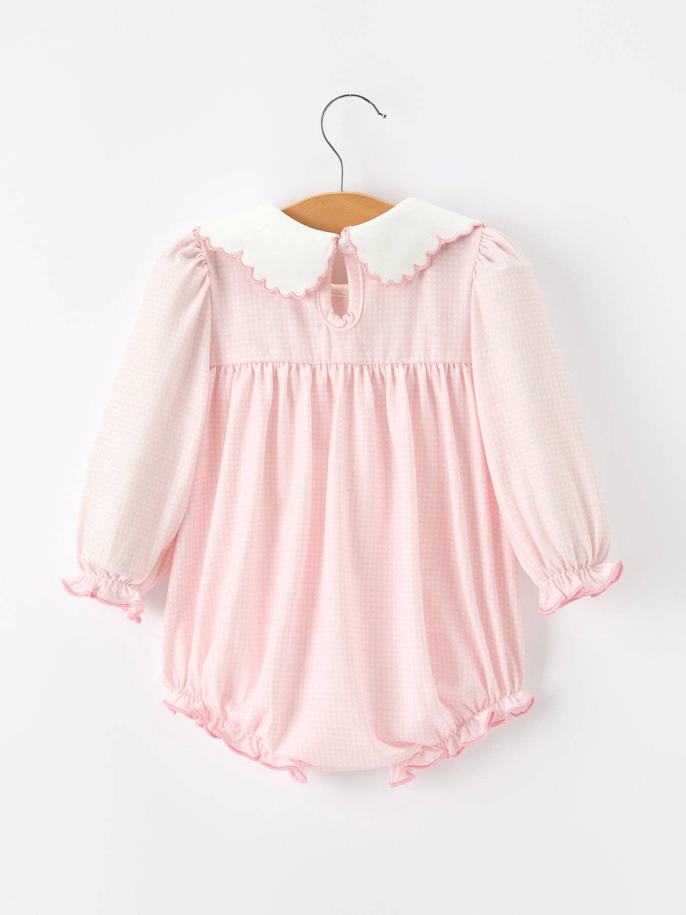 Pink Duck Embroidered Baby Girl Romper Ruffle Collar