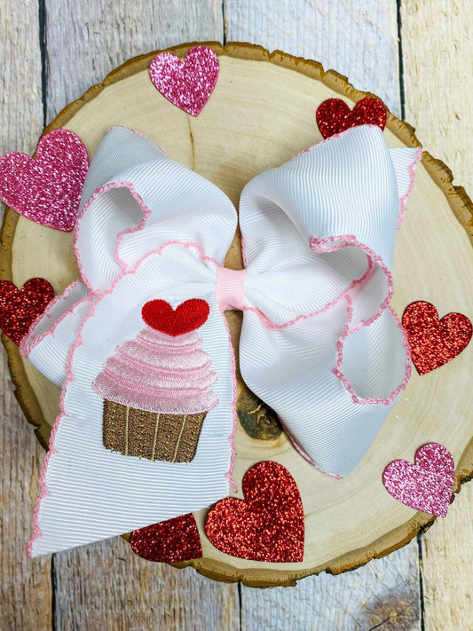 Cupcake Embroidered Moonstitch Hair Bow