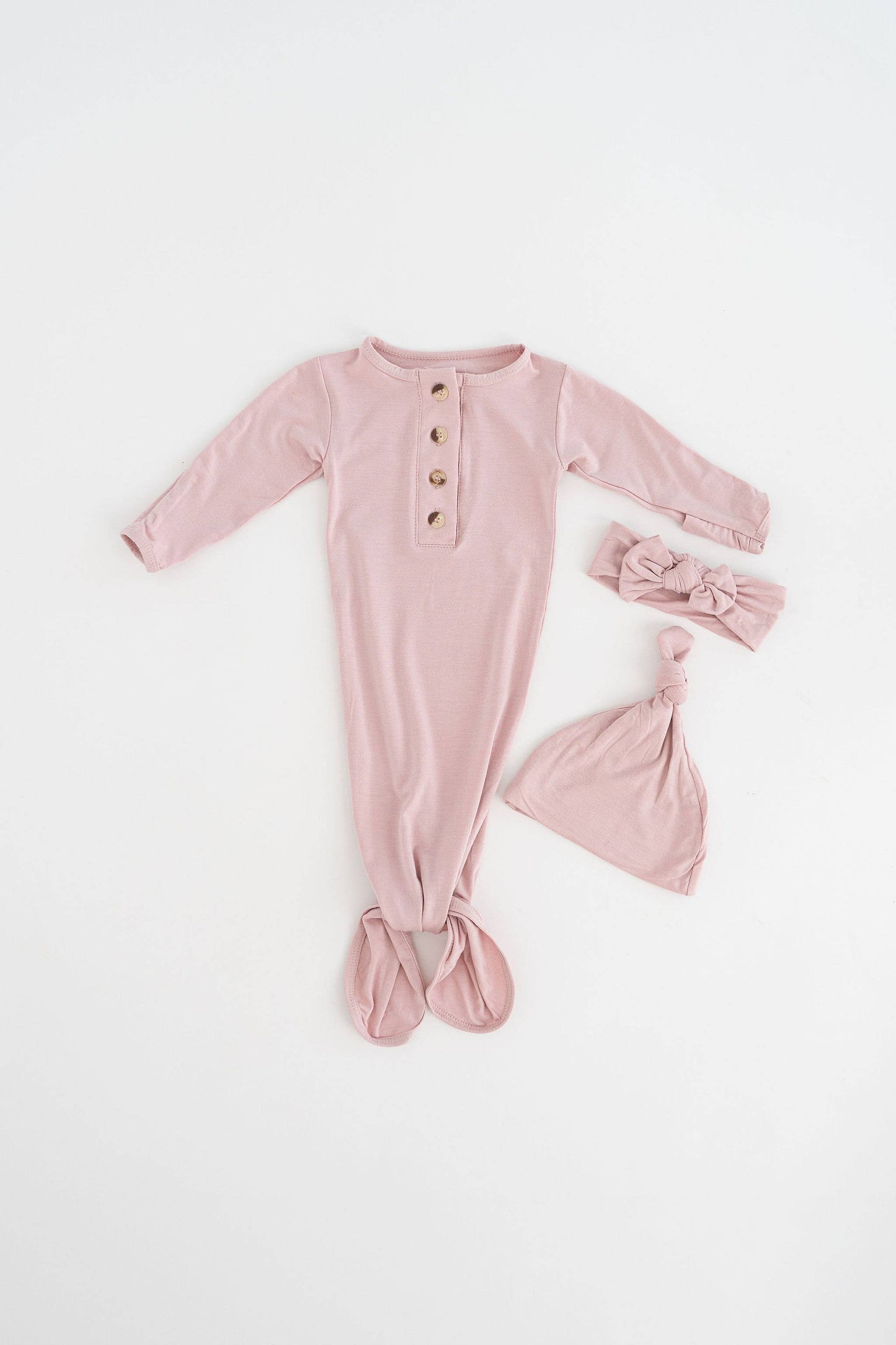 Baby Gown, Bow, Hat Set - Baby Clothes Girl: Dusty Rose