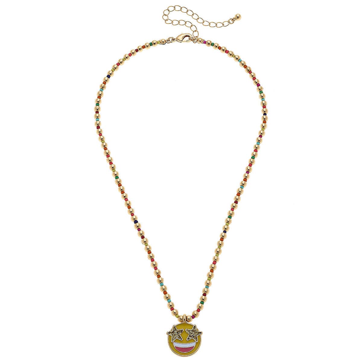 Jane Smiley Face Gold Ball Beaded Children's Necklace in Yel