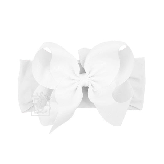WIDE PANTYHOSE HEADBAND W/CLASSIC GROSGRAIN BOW: WHITE / 3+ Months / 5.5" Huge