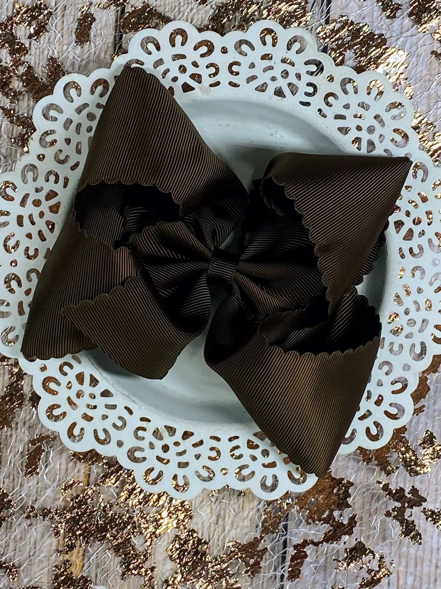 5.5" Oversize Scalloped Hair Bow | Clip or Headband: Orange / Clip