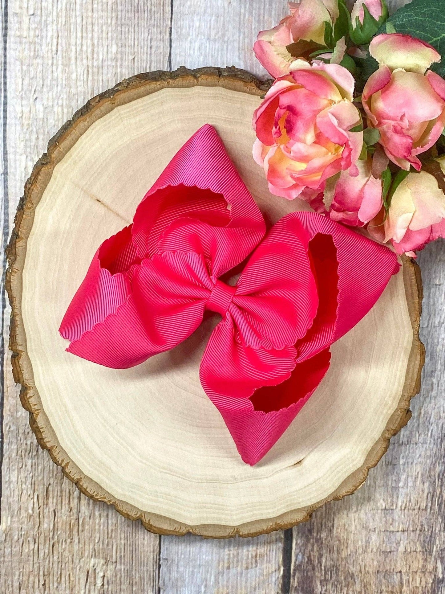 5.5" Oversize Scalloped Hair Bow | Clip or Headband: Orange / Clip