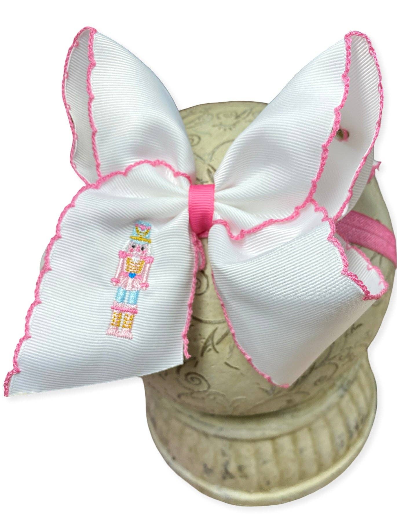Pink Nutcracker Embroidered Moonstitch Hair Bow | Clip