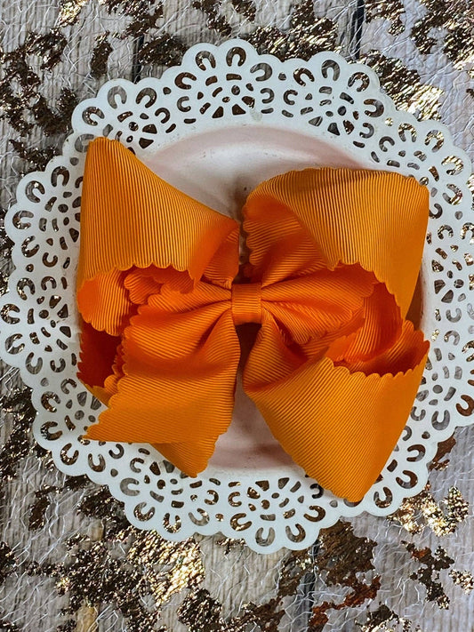 5.5" Oversize Scalloped Hair Bow | Clip or Headband: Orange / Clip