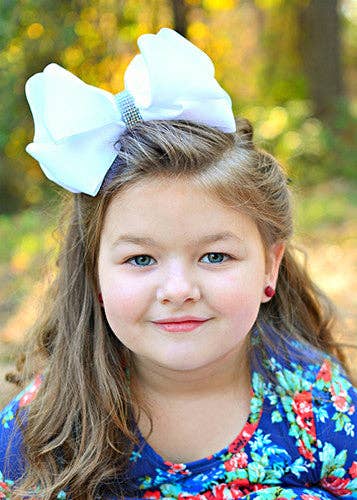 Oversize Rhinestone Hair Bows - French Clip - 5.5": Purple