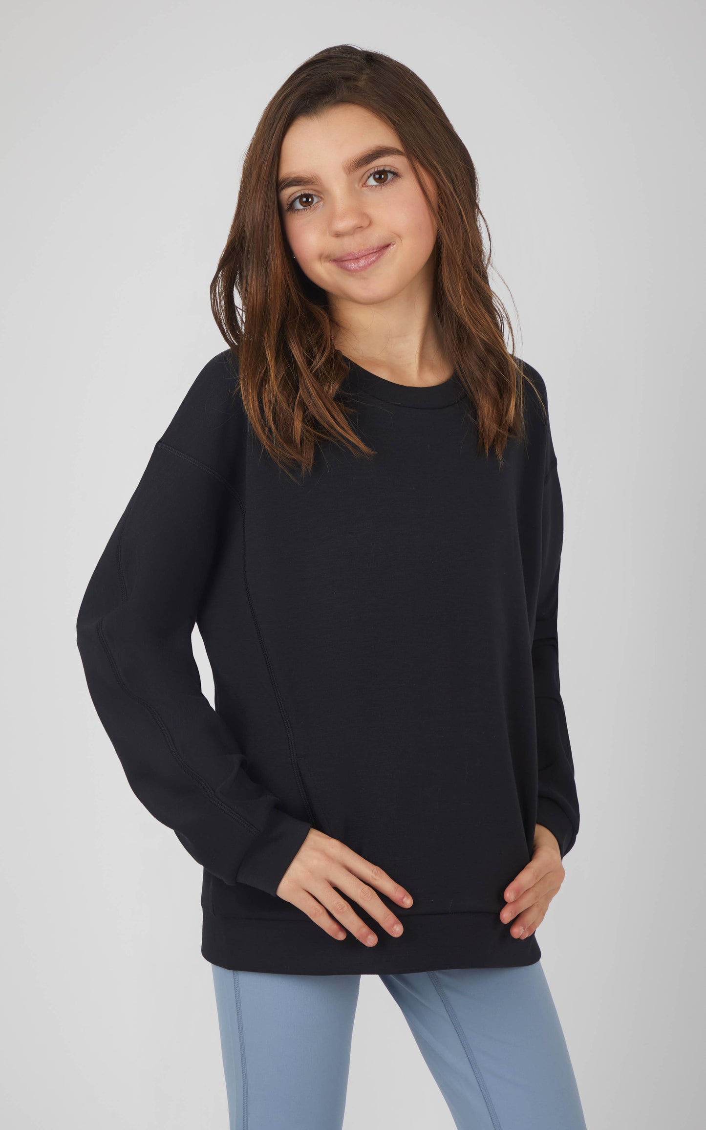 Tween Girls Soft Scuba Zuri Crew Neck Everyday Sweatshirt: Black