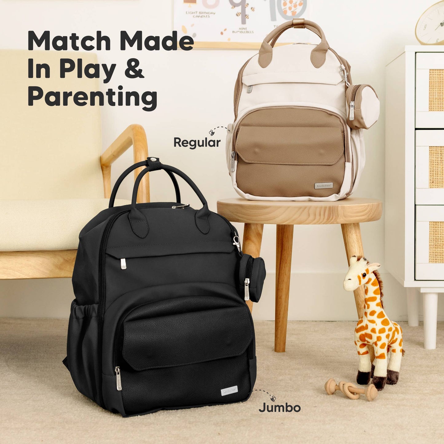 Play Diaper Bag Backpack, Baby Bag with Changing Pad: Trendy Black / Jumbo