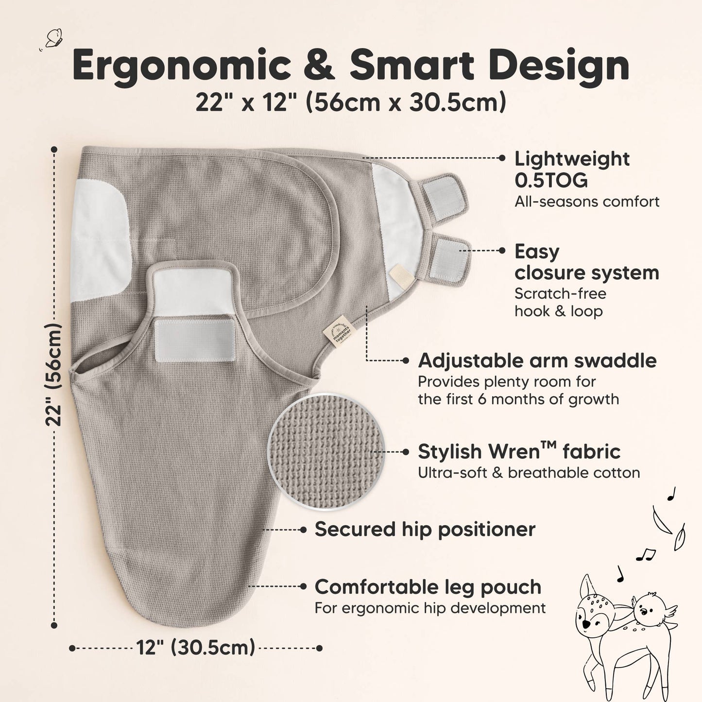 3pk Soothe Wren Swaddle Sleep Sacks for Newborns: Ripple / OS 0-3M