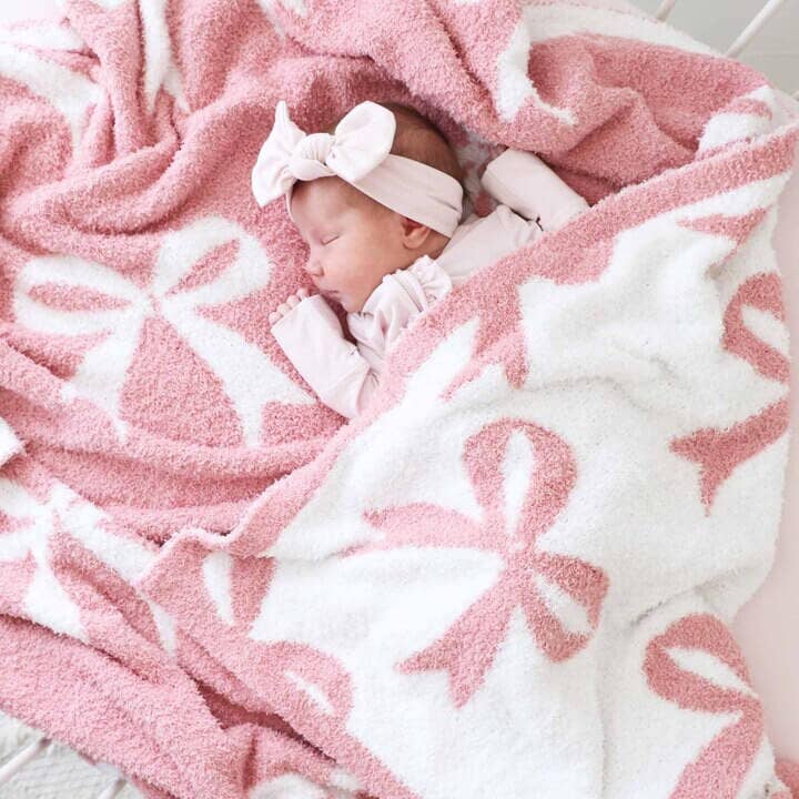 CuddleLane™ Luxe Blankets | Bows: Baby Blanket (40" x 30") / Light Pink Bows